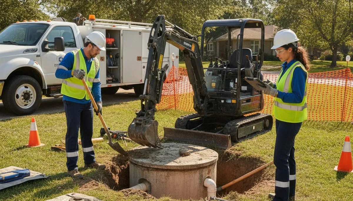 Septic repair service truck in Brandon, FL for home backups, leaks, and drain field issues